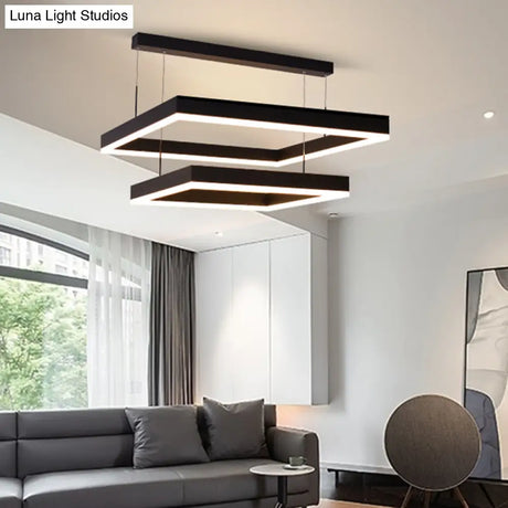 Modern Black Led Ceiling Chandelier Light For Living Room - Acrylic 2-Tier Square Design