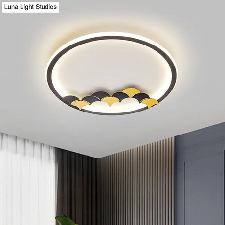 Modern Black Led Ceiling Flush Mount With Leaf/Geometric Design