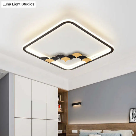 Modern Black Led Ceiling Flush Mount With Leaf/Geometric Design