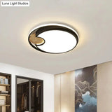Modern Black Led Ceiling Light With Wood Cut Design – White/3 Color Options