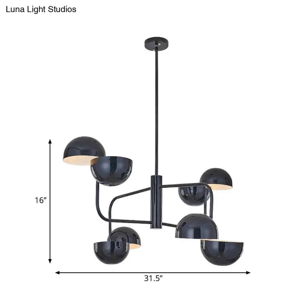 Modern Black Led Chandelier Light - 8-Head Office Pendant With Dome Iron Shade
