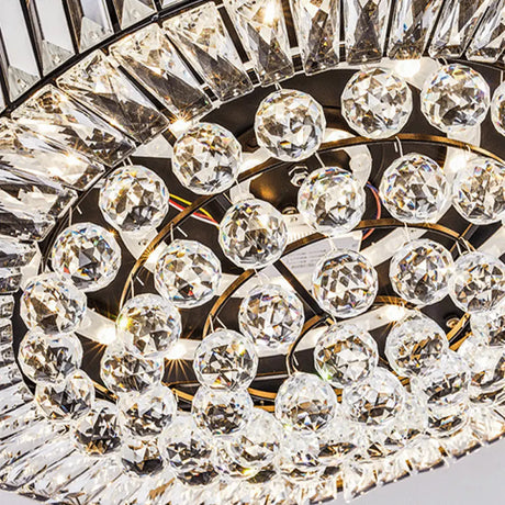 Modern Black Led Crystal Block Drum Ceiling Light Stepless Dimming 3 Color + Remote Control