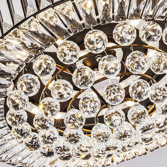Modern Black Led Crystal Block Drum Ceiling Light Stepless Dimming 3 Color + Remote Control
