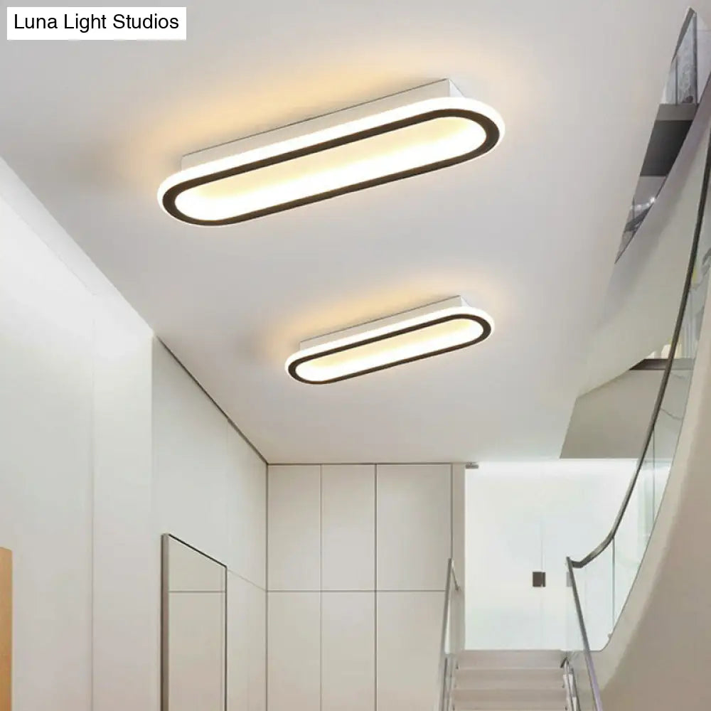 Modern Black Led Flush Ceiling Light For Corridors - Linear Acrylic Design