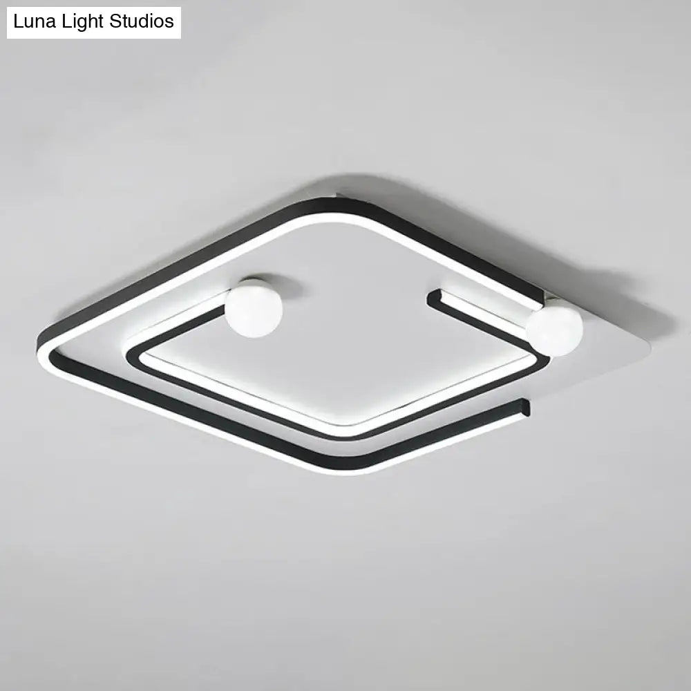 Modern Black Led Flush Mount Ceiling Light - Sleek Geometric Design Ideal For Bedroom Spaces /