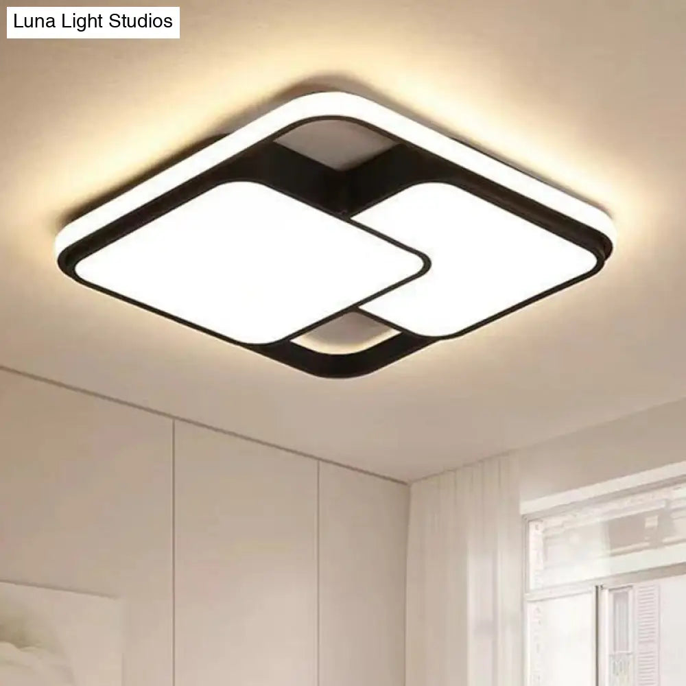 Modern Black Led Flushmount Ceiling Light: Splicing Square Aluminum Design / 19.5’ Warm