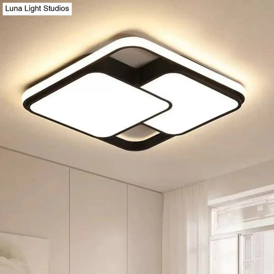Modern Black Led Flushmount Ceiling Light: Splicing Square Aluminum Design / 19.5’ Warm