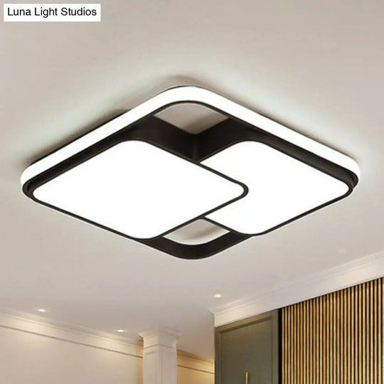 Modern Black Led Flushmount Ceiling Light: Splicing Square Aluminum Design / 19.5 White