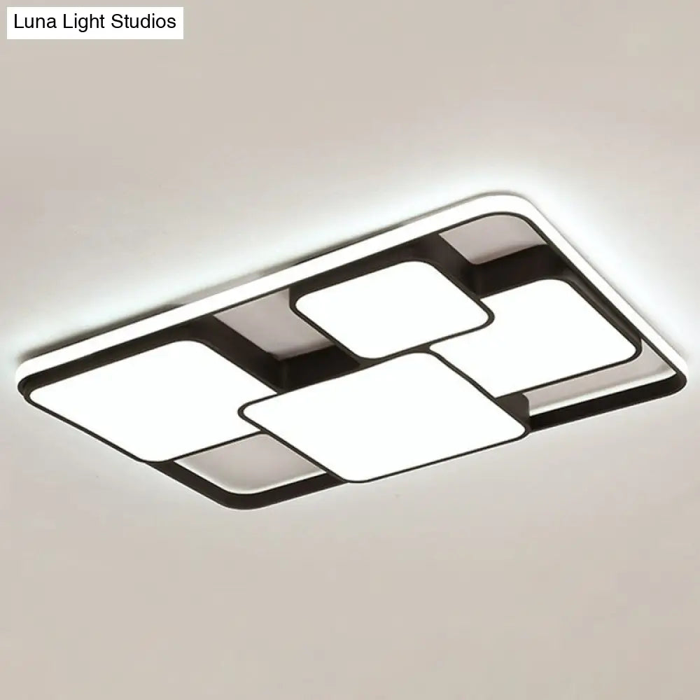 Modern Black Led Flushmount Ceiling Light: Splicing Square Aluminum Design / 25 White