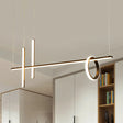 Modern Black Linear Island Led Pendant Light With Dual Lines And Ring