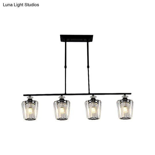 Modern Black Metal Island Chandelier With Cylindrical Crystal Shade - 3/4 Heads