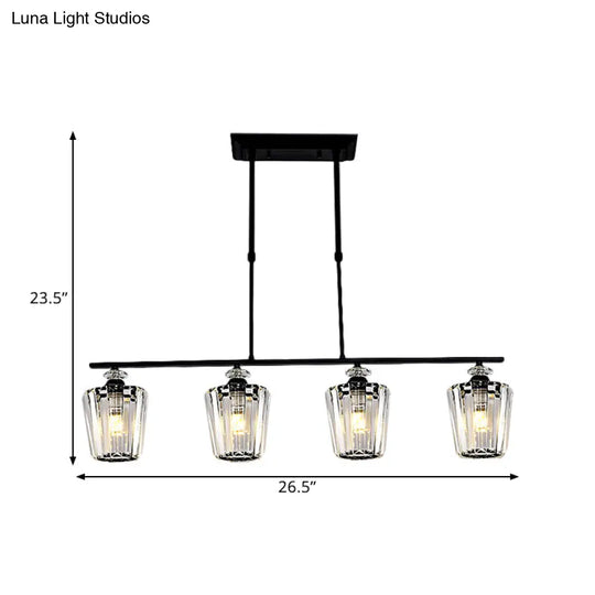 Modern Black Metal Island Chandelier With Cylindrical Crystal Shade - 3/4 Heads