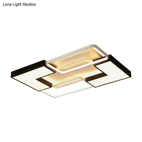 Modern Black Metal Led Ceiling Flush Light: Simple Square/Rectangular Fixture For Bedroom -
