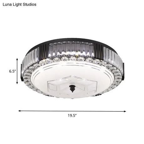 Modern Black Metal Led Flush Mount Bedroom Lamp With Crystal Accent