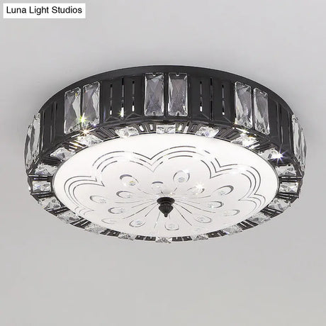 Modern Black Metal Led Flush Mount Bedroom Lamp With Crystal Accent