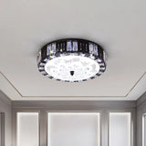 Modern Black Metal Led Flush Mount Bedroom Lamp With Crystal Accent / A