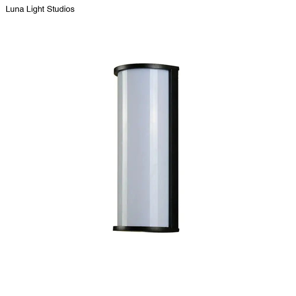 Modern Black Metal Led Outdoor Wall Sconce Lamp: Minimalistic Half Cylinder Design