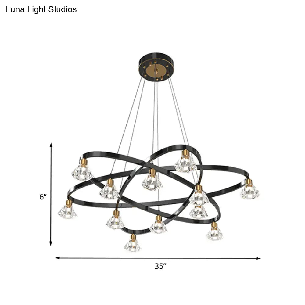 Modern Black Metal Star Chandelier Lamp With Clear Crystal Diamond Shade - 12 Bulbs Hanging Light