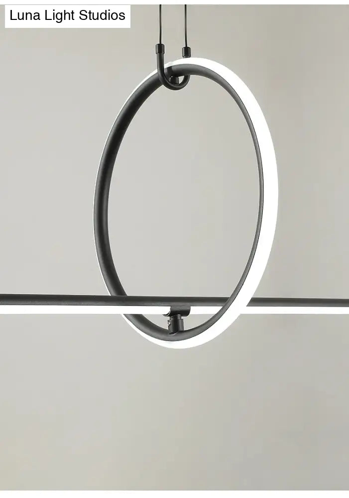 Modern Black Metal Stick And Ring Led Pendant Lamp For Dining Room Island