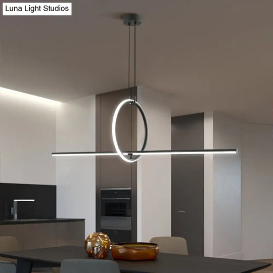 Modern Black Metal Stick And Ring Led Pendant Lamp For Dining Room Island