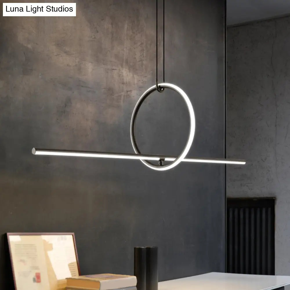 Modern Black Metal Stick And Ring Led Pendant Lamp For Dining Room Island