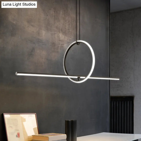 Modern Black Metal Stick And Ring Led Pendant Lamp For Dining Room Island