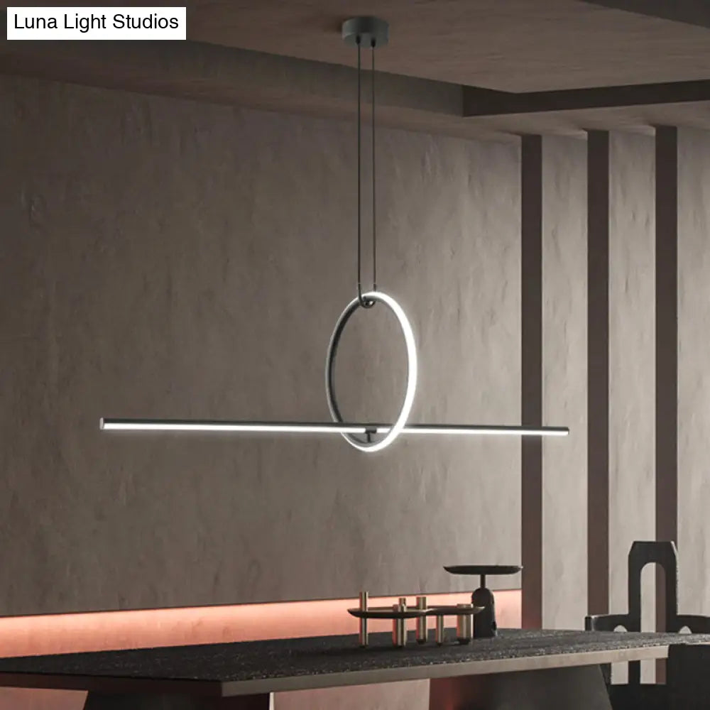Modern Black Metal Stick And Ring Led Pendant Lamp For Dining Room Island