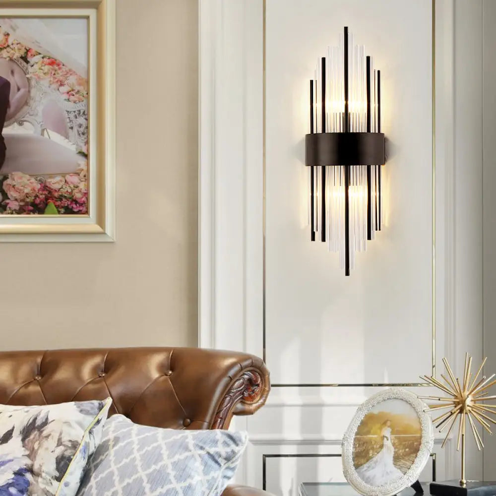 Modern Black Metal Wall Light With Prism Crystal For Living Room / 1