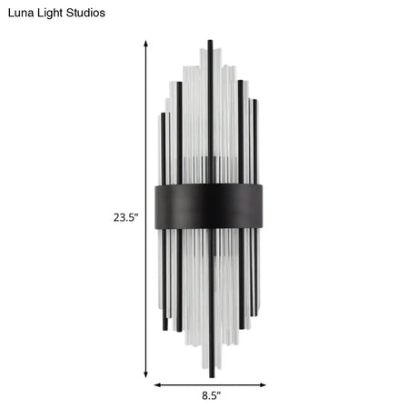 Modern Black Metal Wall Light With Prism Crystal For Living Room