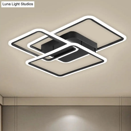 Modern Black Metallic Led Flushmount Lighting For Bedrooms - Rectangle And Square Options