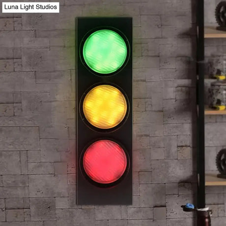 Modern Black Metallic Traffic Light Wall Sconce With 3 Lights - Aisle Mount