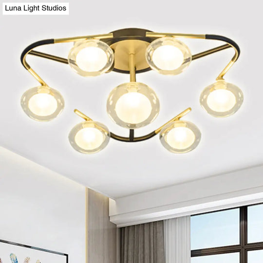 Modern Black Multiple Rod Semi Flush Mount Led Lamp With Clear Glass Ball Shade