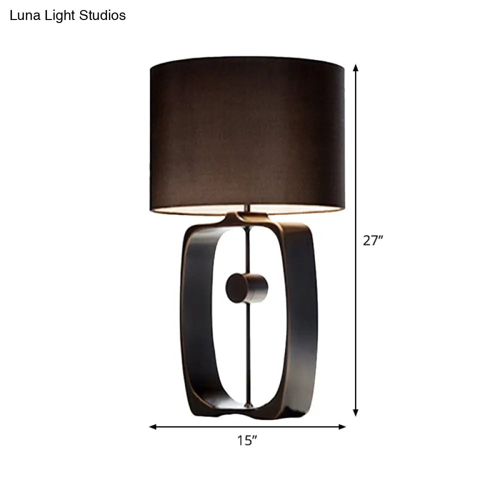 Modern Black Night Table Lamp: Fabric Cylinder Task Light Metal Base