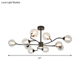 Modern Black Orb Chandelier With Clear Glass Shades- 10 Heads Pendant Light For Living Room