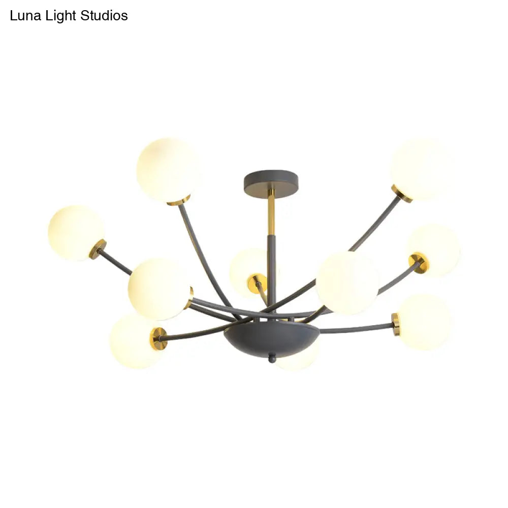 Modern Black Orb Semi Flushmount Light With 10 Bulbs & White Glass – Led Sputnik Ceiling Mount