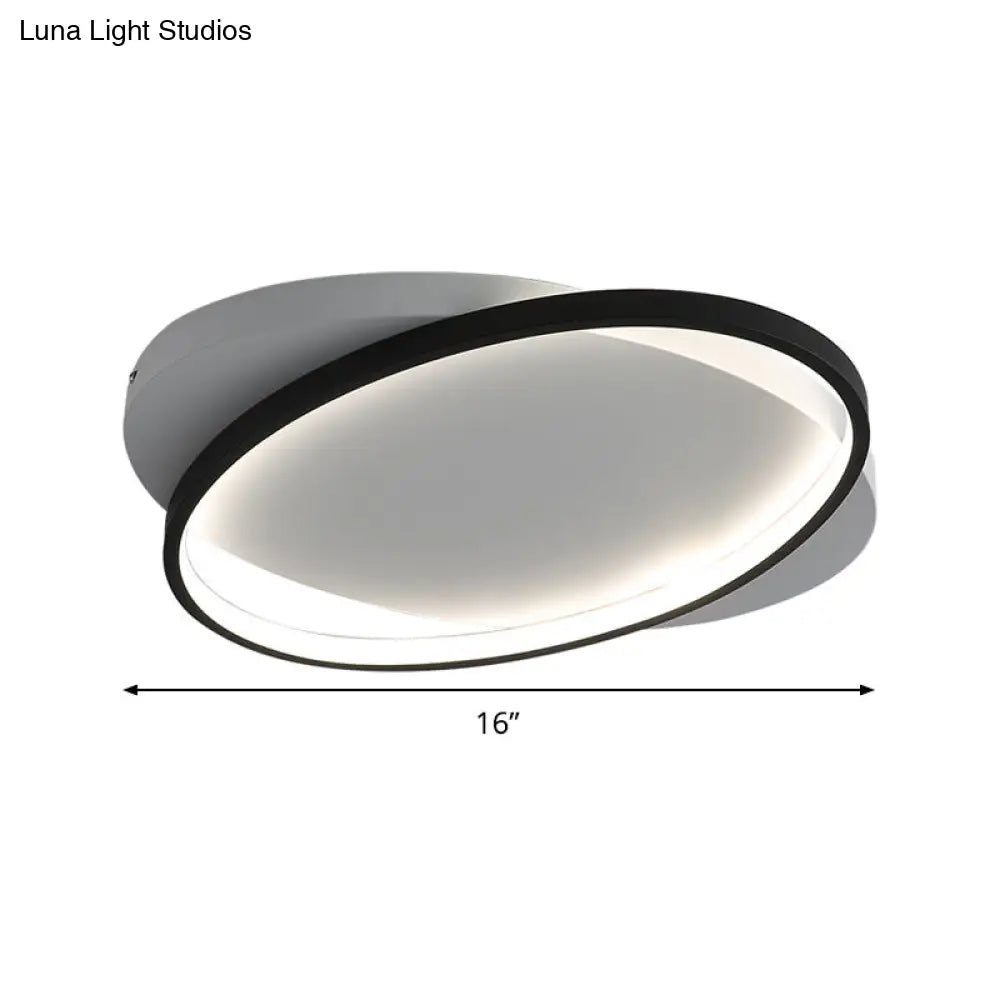 Modern Black Oval Led Flush Mount Ceiling Lamp - 16/19.5 Wide In Warm/White Light