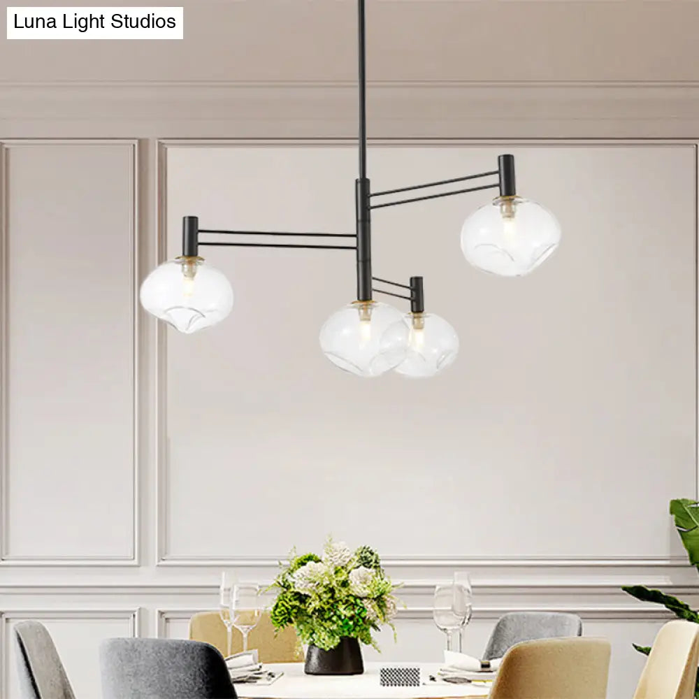 Modern Black Oval Semi-Mount Led Ceiling Lamp With 4 Clear Dimpled Glass Bulbs