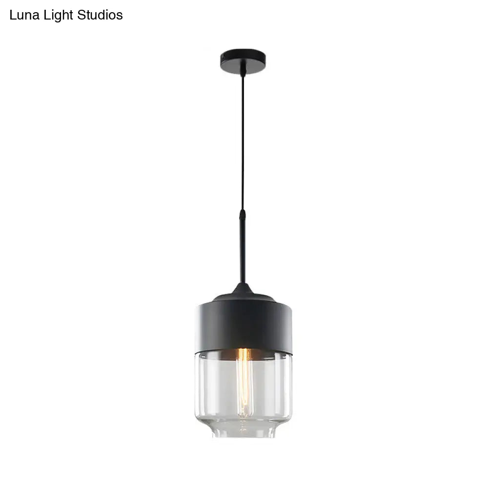 Industrial Clear Glass Pendant Light - Black 1-Light Fixture Mason Jar Hanging Lamp Kit With