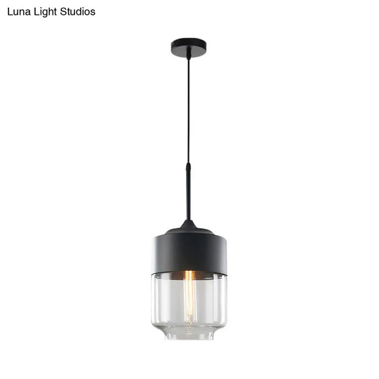 Industrial Clear Glass Pendant Light - Black 1-Light Fixture Mason Jar Hanging Lamp Kit With