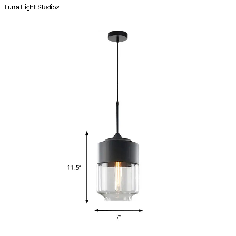 Modern Black Pendant Light Fixture With Clear Glass Cylinder/Mason Jar Design - Perfect For Table