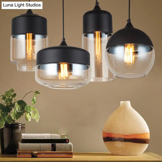 Modern Black Pendant Light Fixture With Clear Glass Cylinder/Mason Jar Design - Perfect For Table
