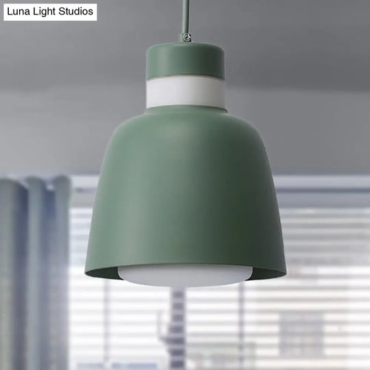 Modernistic Bell Ceiling Pendant Light: Black/Pink/Yellow Metal Hanging Lamp Kit With 1 Light