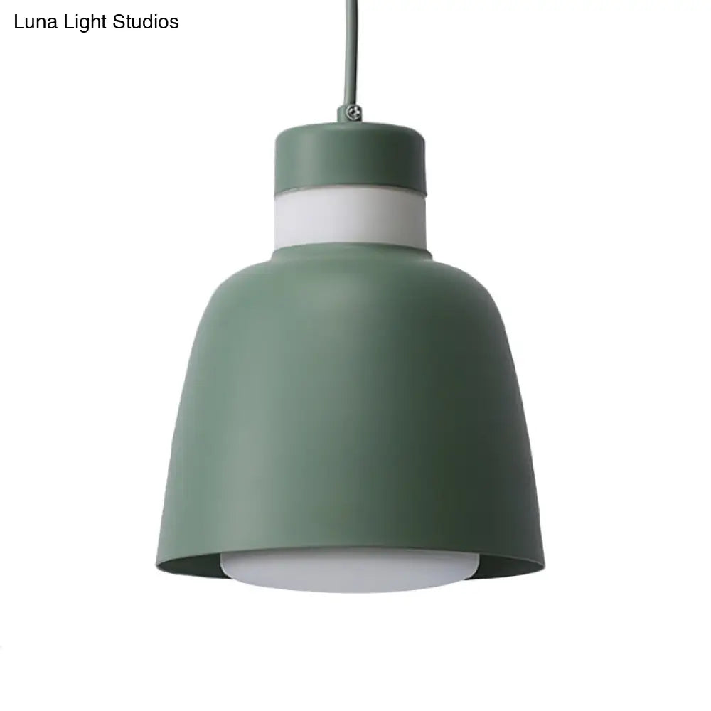 Modernistic Bell Ceiling Pendant Light: Black/Pink/Yellow Metal Hanging Lamp Kit With 1 Light