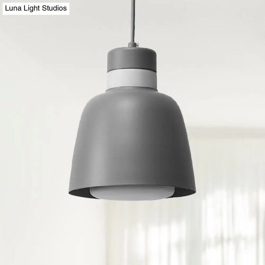 Modernistic Bell Ceiling Pendant Light: Black/Pink/Yellow Metal Hanging Lamp Kit With 1 Light Grey