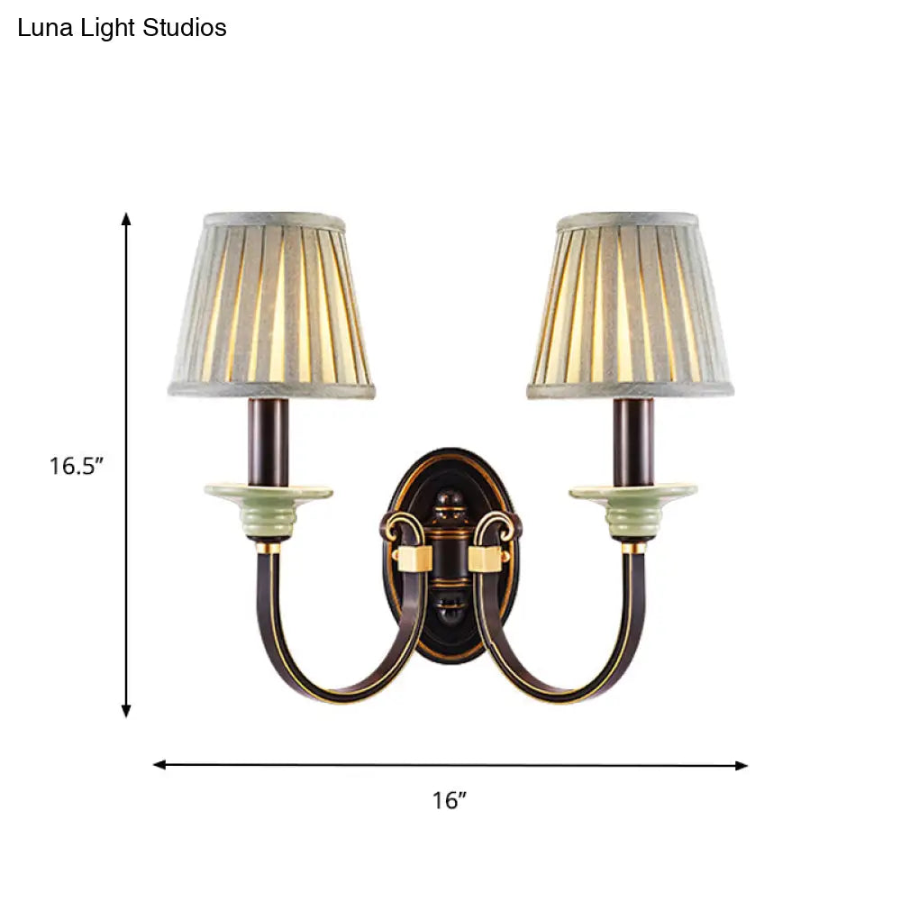 Modern Black Pleated Lampshade Wall Sconce With Twisted Arm For Bedroom