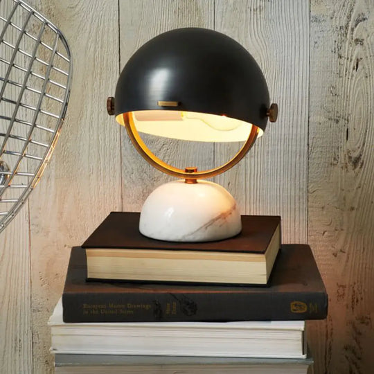 Modern Black/Red Domed Table Lamp With Marble Base - Bedroom Metal Light Black