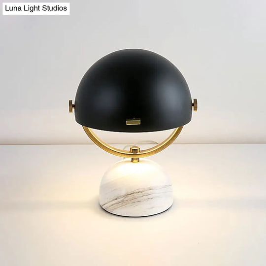 Modern Black/Red Domed Table Lamp With Marble Base - Bedroom Metal Light