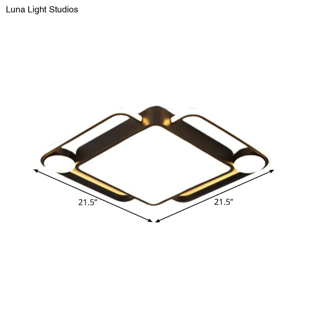 Modern Black Rhombus Led Ceiling Flush Mount For Bedroom - 18’/21.5’ Wide In Warm/White Light