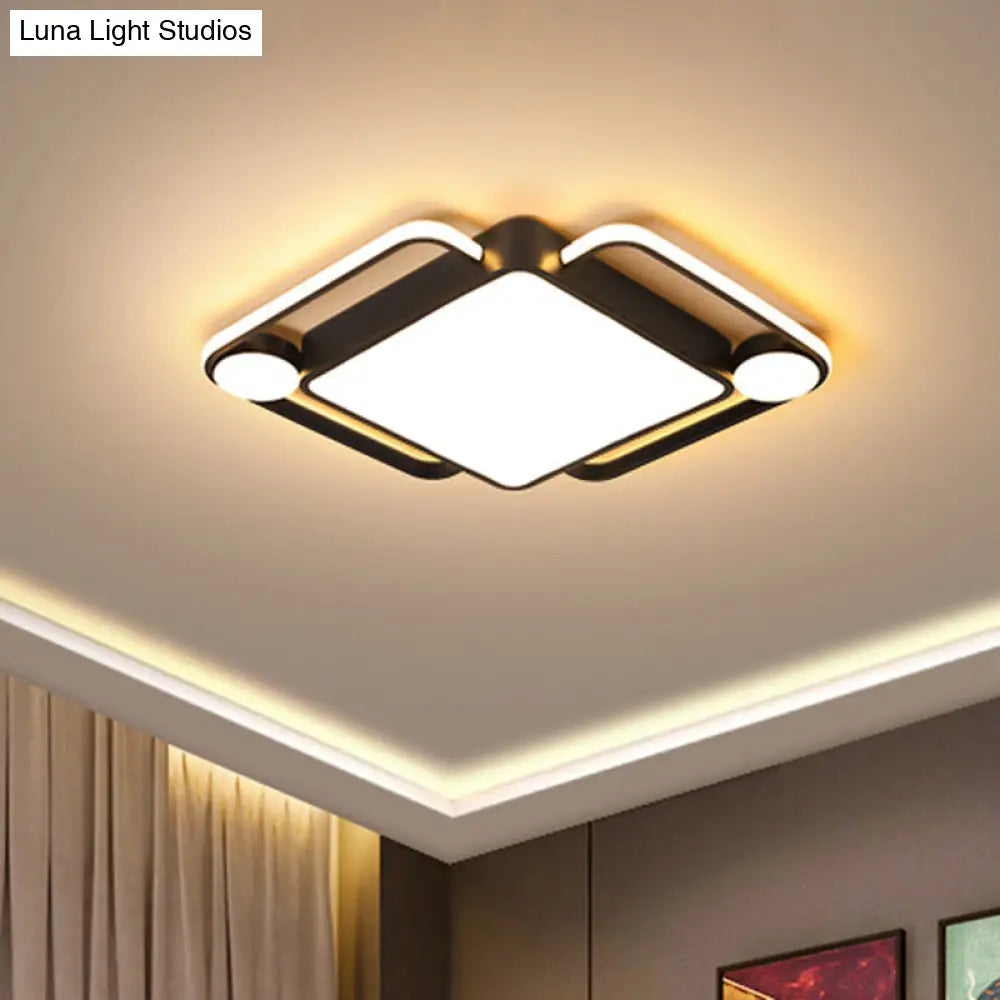 Modern Black Rhombus Led Ceiling Flush Mount For Bedroom - 18/21.5 Wide In Warm/White Light / 18