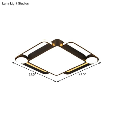 Modern Black Rhombus Led Ceiling Flush Mount For Bedroom - 18’/21.5’ Wide In Warm/White Light